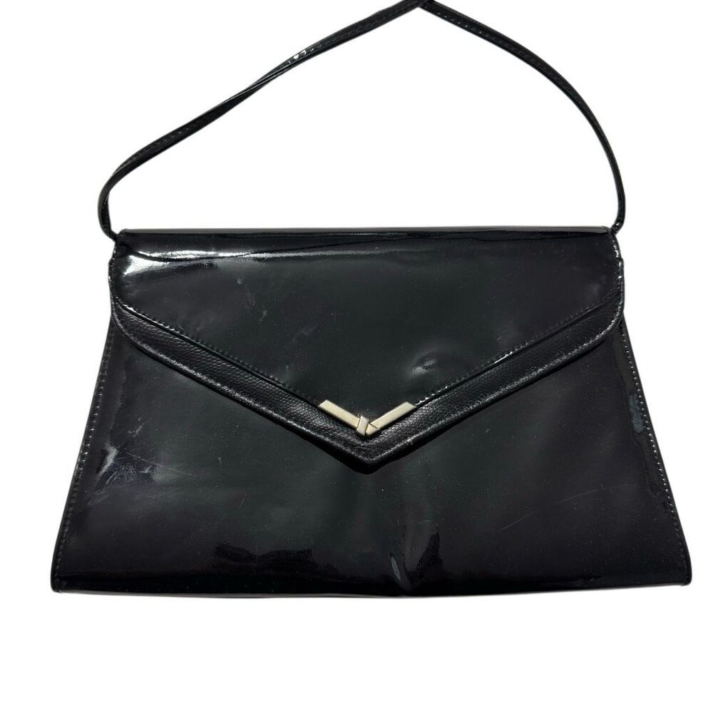 Vintage Y2K Desiree Black Patent Envelope Shoulder Bag Clutch Purse